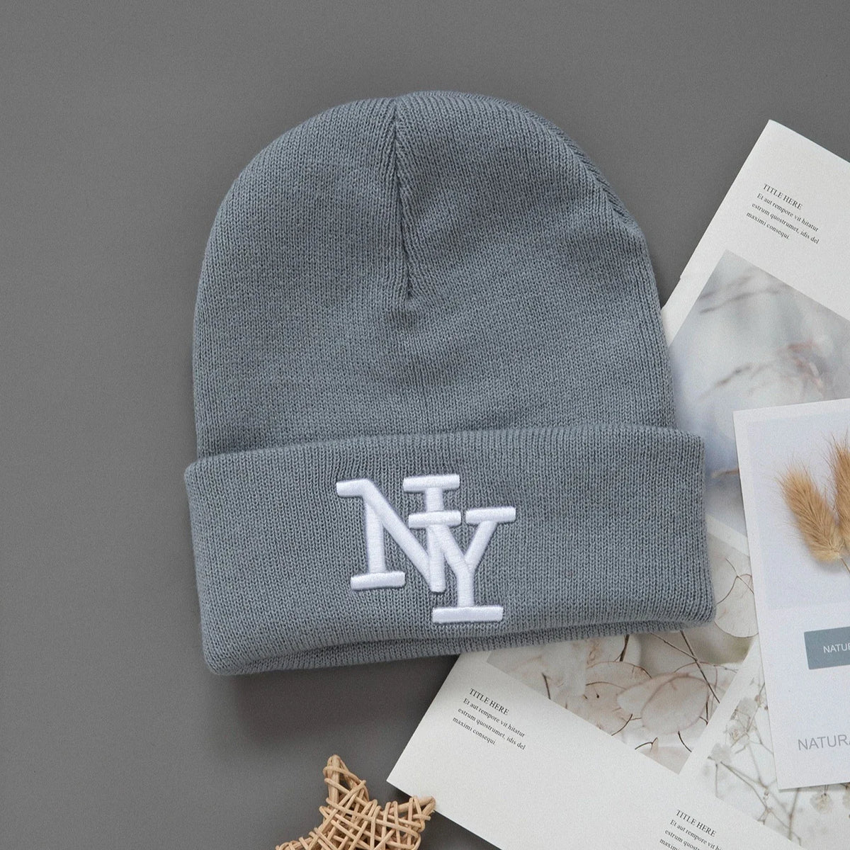Gorro de punto de invierno con bordado, unisex