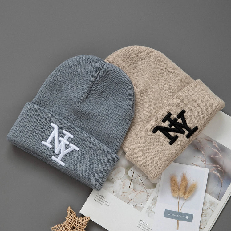 Gorro de punto de invierno con bordado, unisex