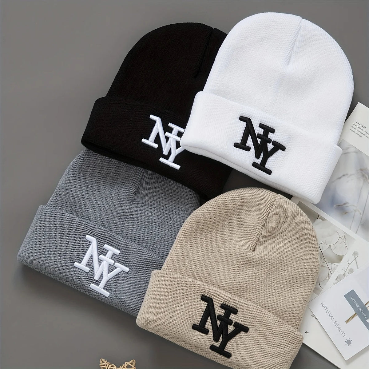 Gorro de punto de invierno con bordado, unisex