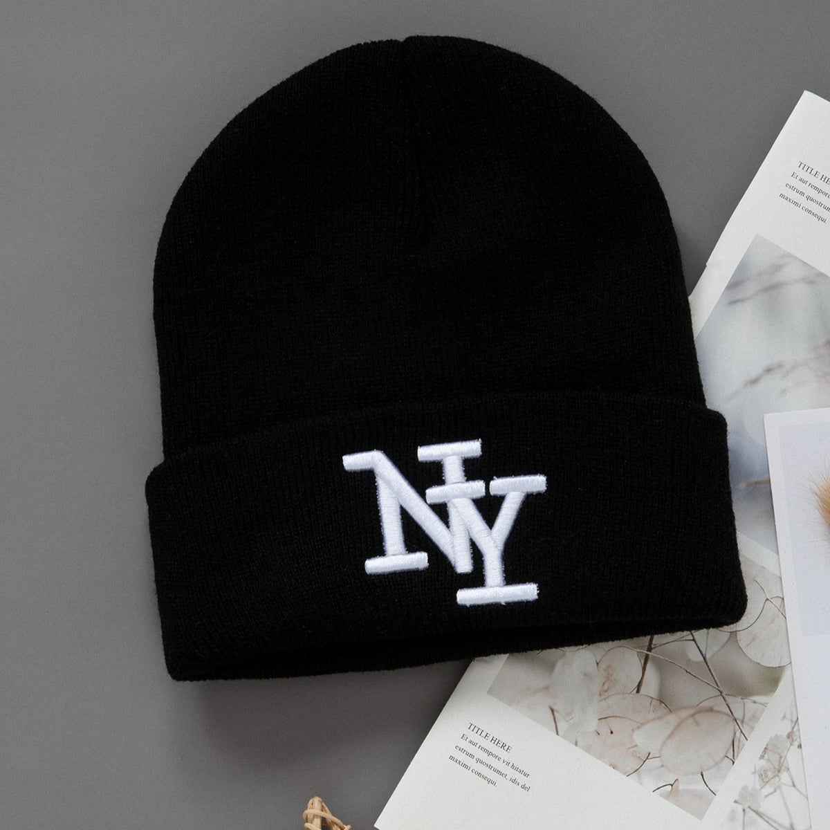 Gorro de punto de invierno con bordado, unisex