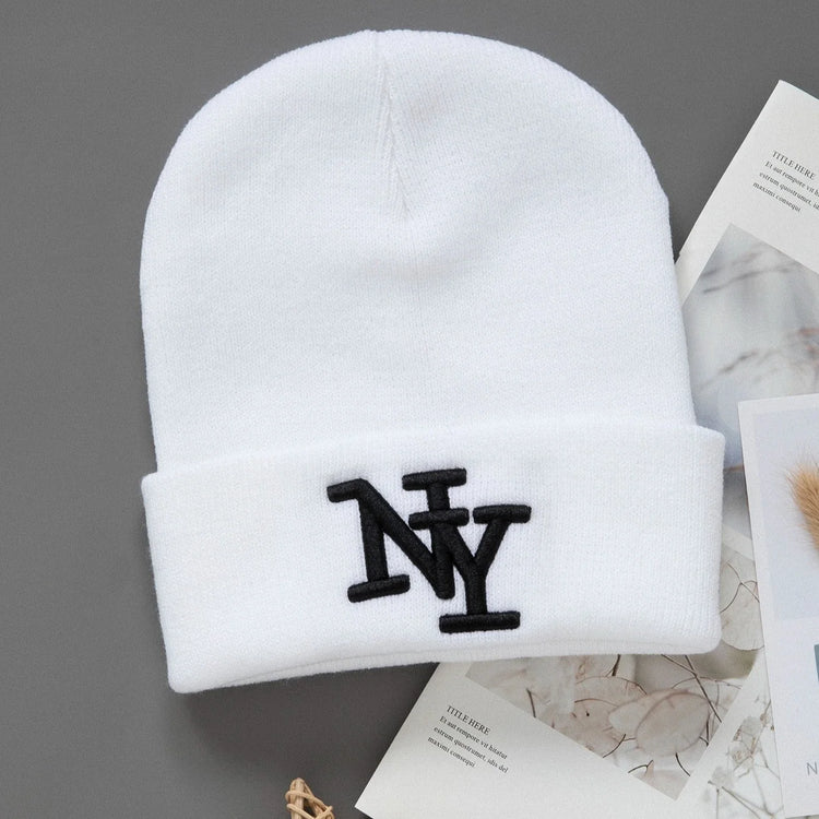 Gorro de punto de invierno con bordado, unisex