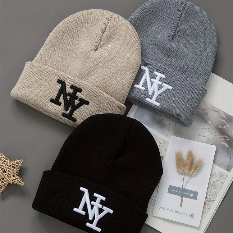 Gorro de punto de invierno con bordado, unisex